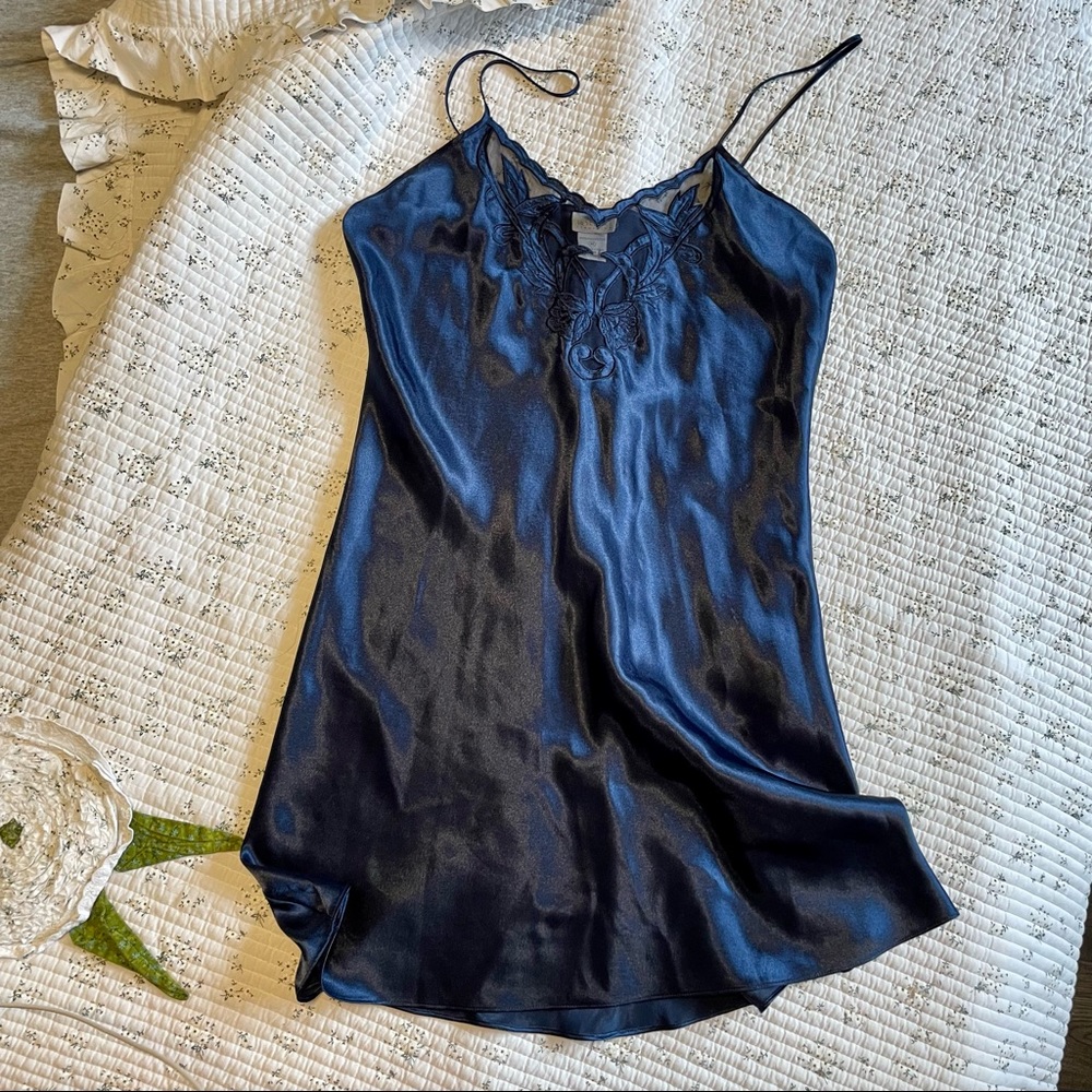 La SENZA Blue Satin embroidered slip dress